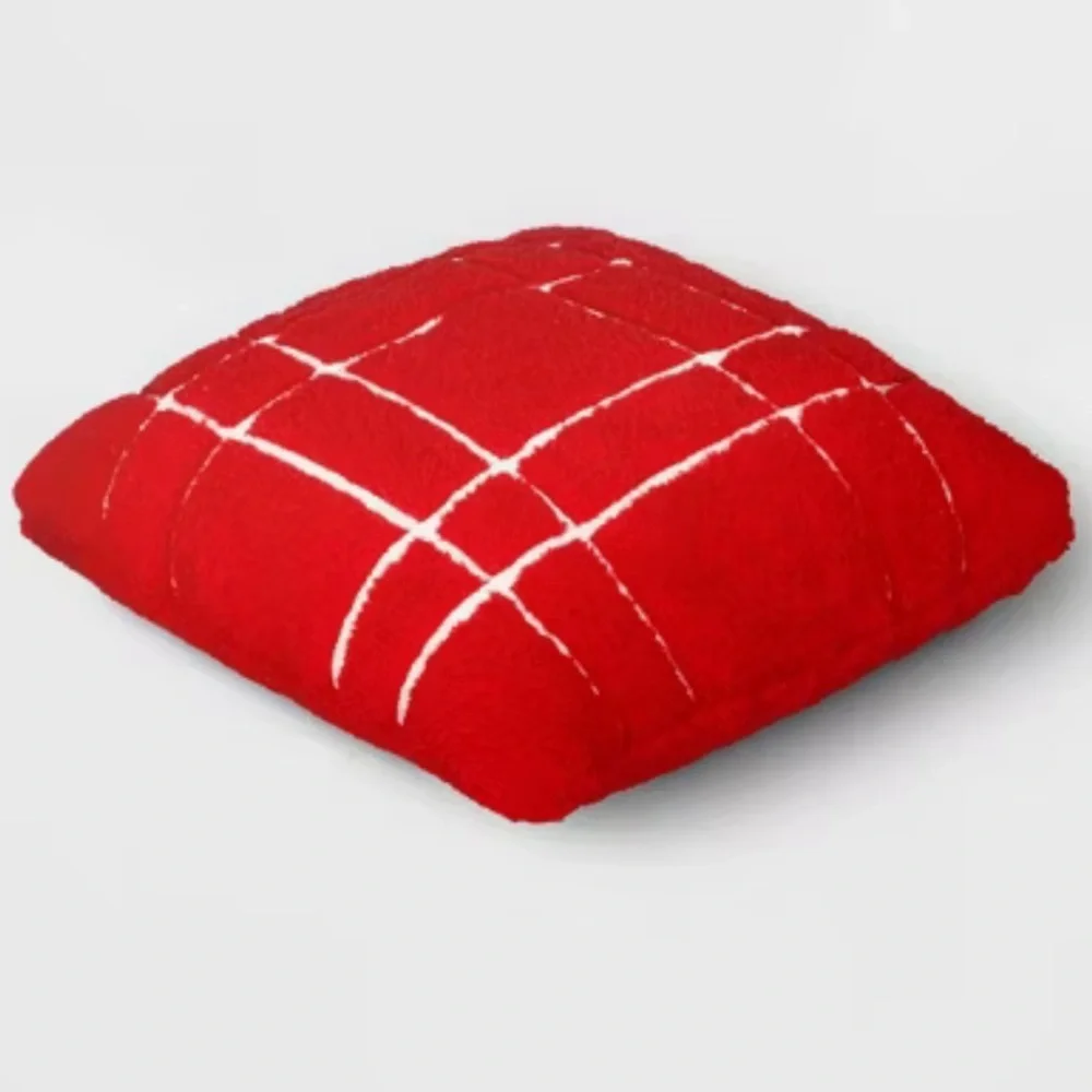 NWOT Wondershop Faux Shearling Plaid Christmas Square Throw Red/White Set of 3
